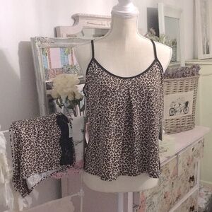 NWT✨In Bloom by Jonquil Madison Leopard Print Lace Cami Shorts PJ Set Sz Medium